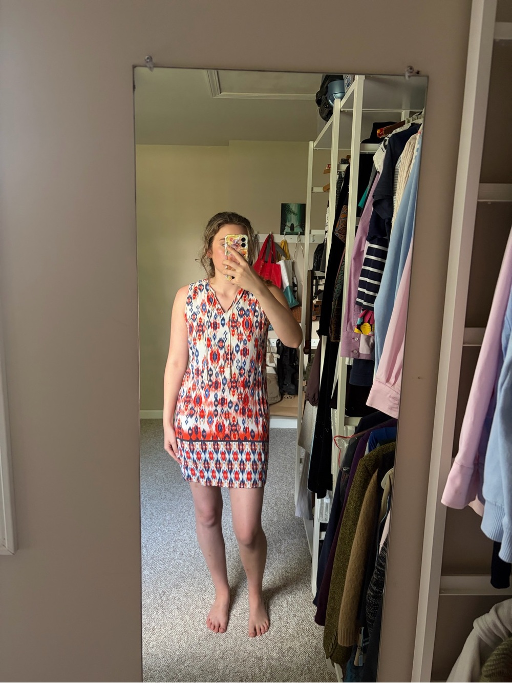 Sleeveless Printed Mini Dress in Red & White